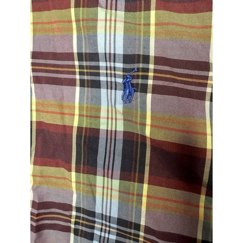 Polo Ralph Lauren Button Down Shirt Mens XL 17 Plaid Blue Pony Preppy Office Pro
